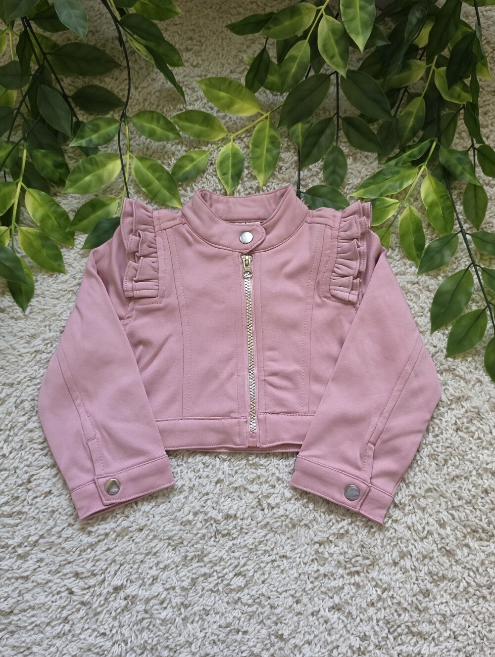 Toddler Girl Pink Ruffled Faux Leather Jacket (2T)